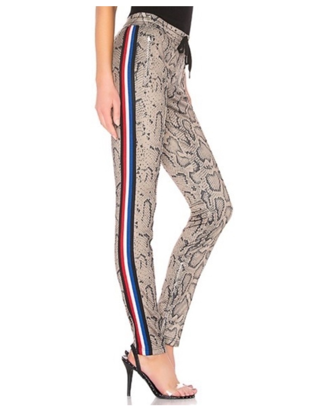 Pam & Gela Petite Snake Print Cigarette Track Pant Zippers stripes